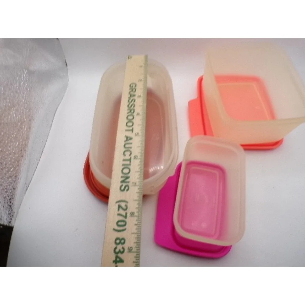 Vintage Tupperware Modular Mates Set 3‎ Clear Bases Red Pink Coral Lids Retro